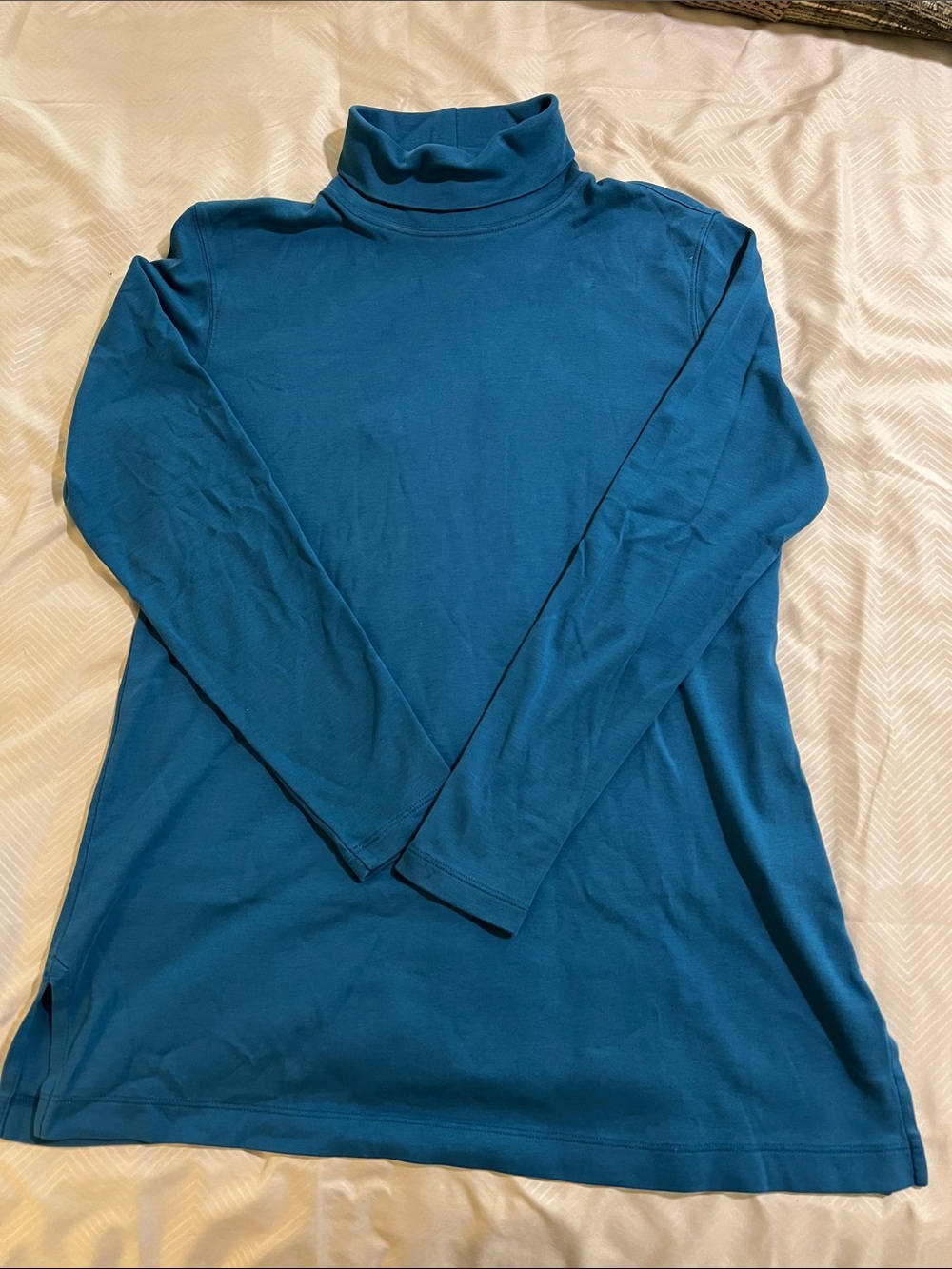 Lands' End Teal Long Sleeve Women's Turtleneck 100% Cotton Very Well Made